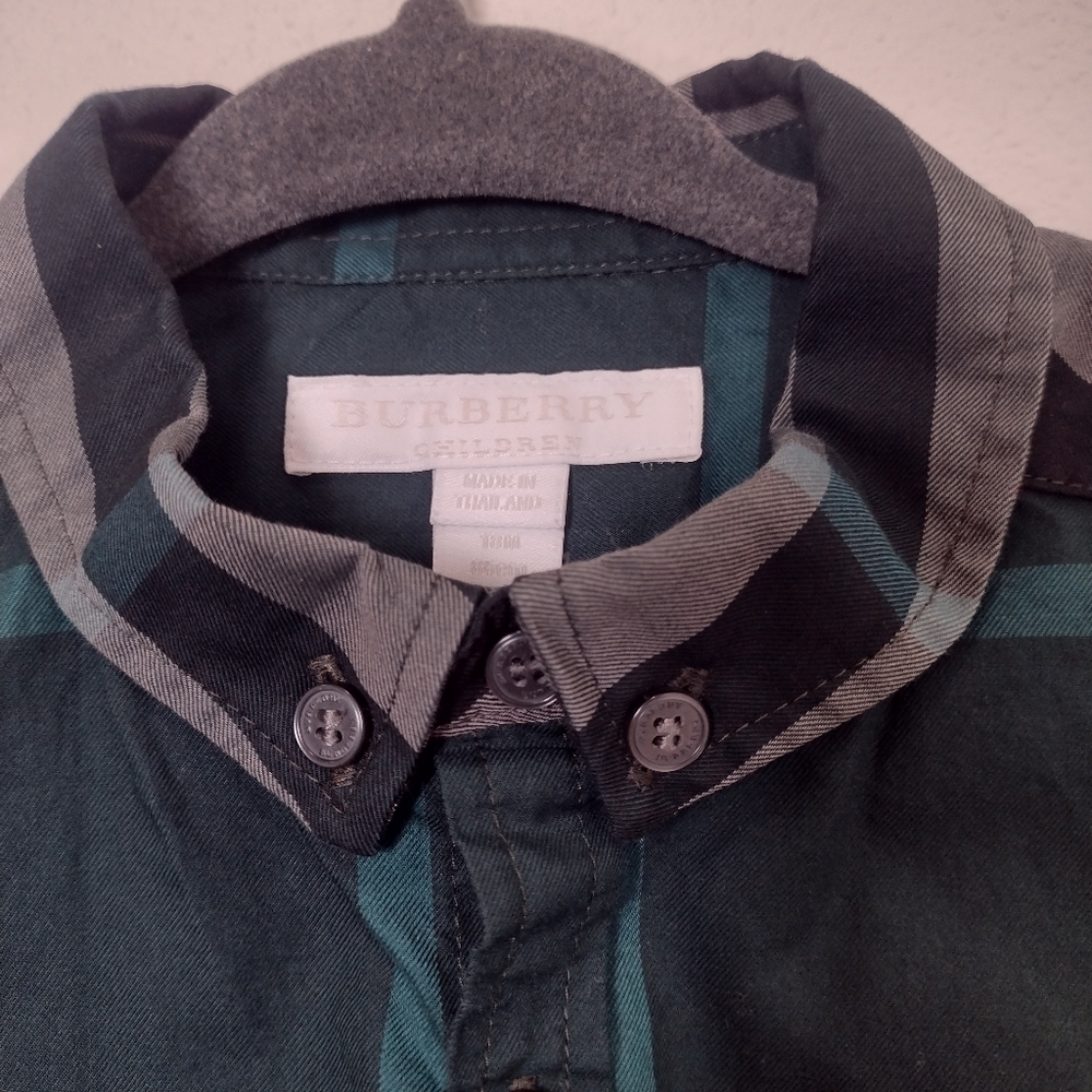 Burberry Children Green Checked Plaid Long Sleeve Button Down Dress Shirt 18M - Picture 4 of 14